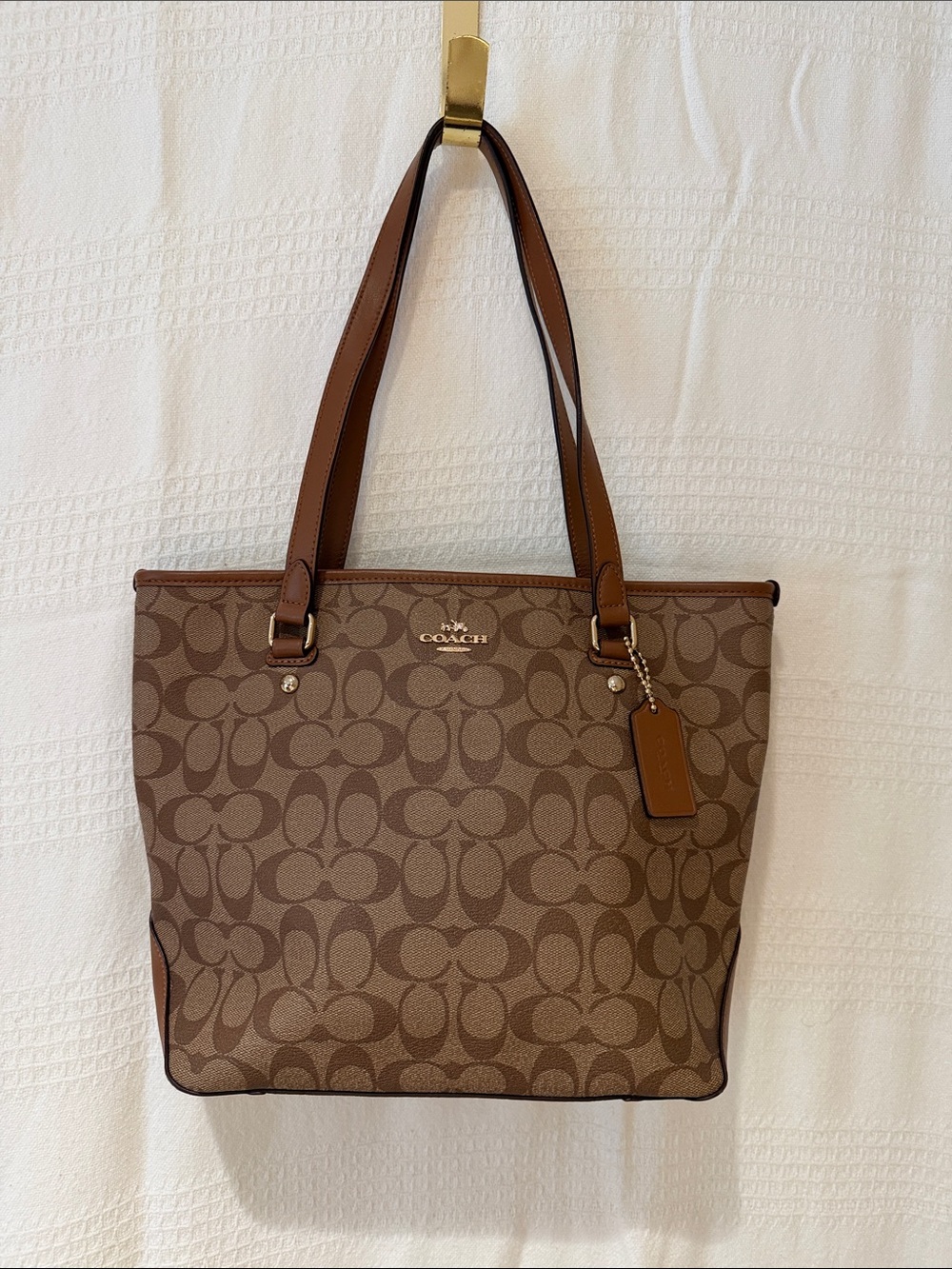 Coach Tan & Brown Signature Canvas Tote